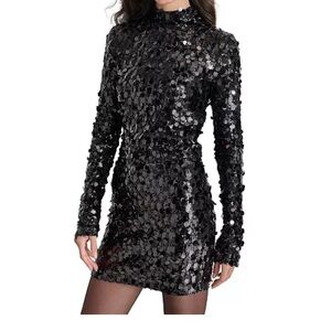 DKNY womens sequin & Paillette embellished long sleeve top black